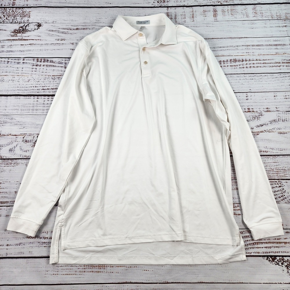 Peter Millar Summer Comfort Polo Shirt Mens L White Long Sleeve Stretch Golf